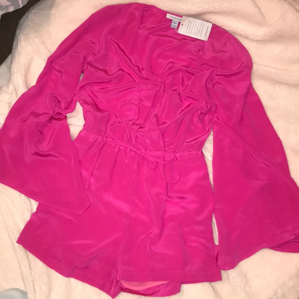 Bright pink long-sleeve romper